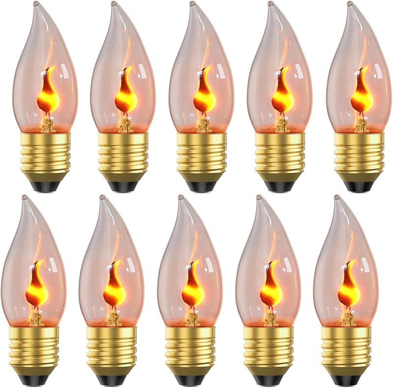 Hompavo Christmas Decorations, E26 Upgraded Flame Light Bulbs, Flickering Fire Light Bulbs Flame Candle for Christmas Halloween Party Patio Porch Home Indoor & Outdoor Decor - 10 Pack - Image 1